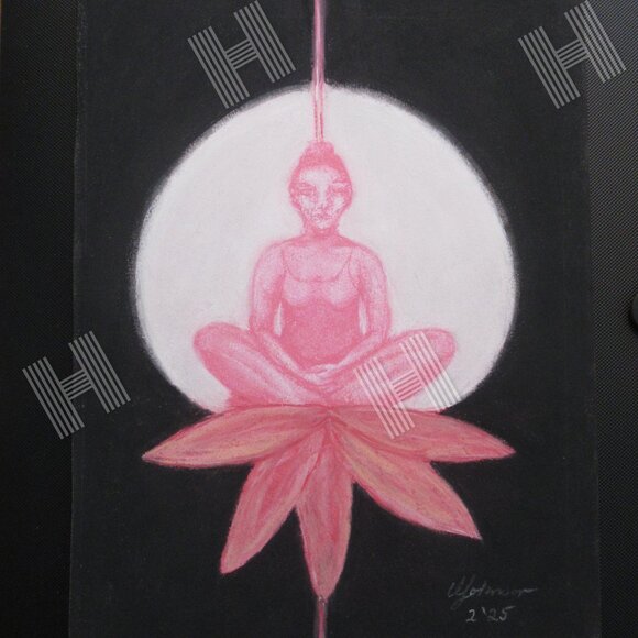 Untitled, Pastel Painting on Paper, Framed, Spiritual, Meditation, 9"x 12" - Picture 1 of 7